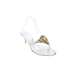 Giuseppe Zanotti Design Womens Leather Embellished Kitten Heels Gold Size 8.5